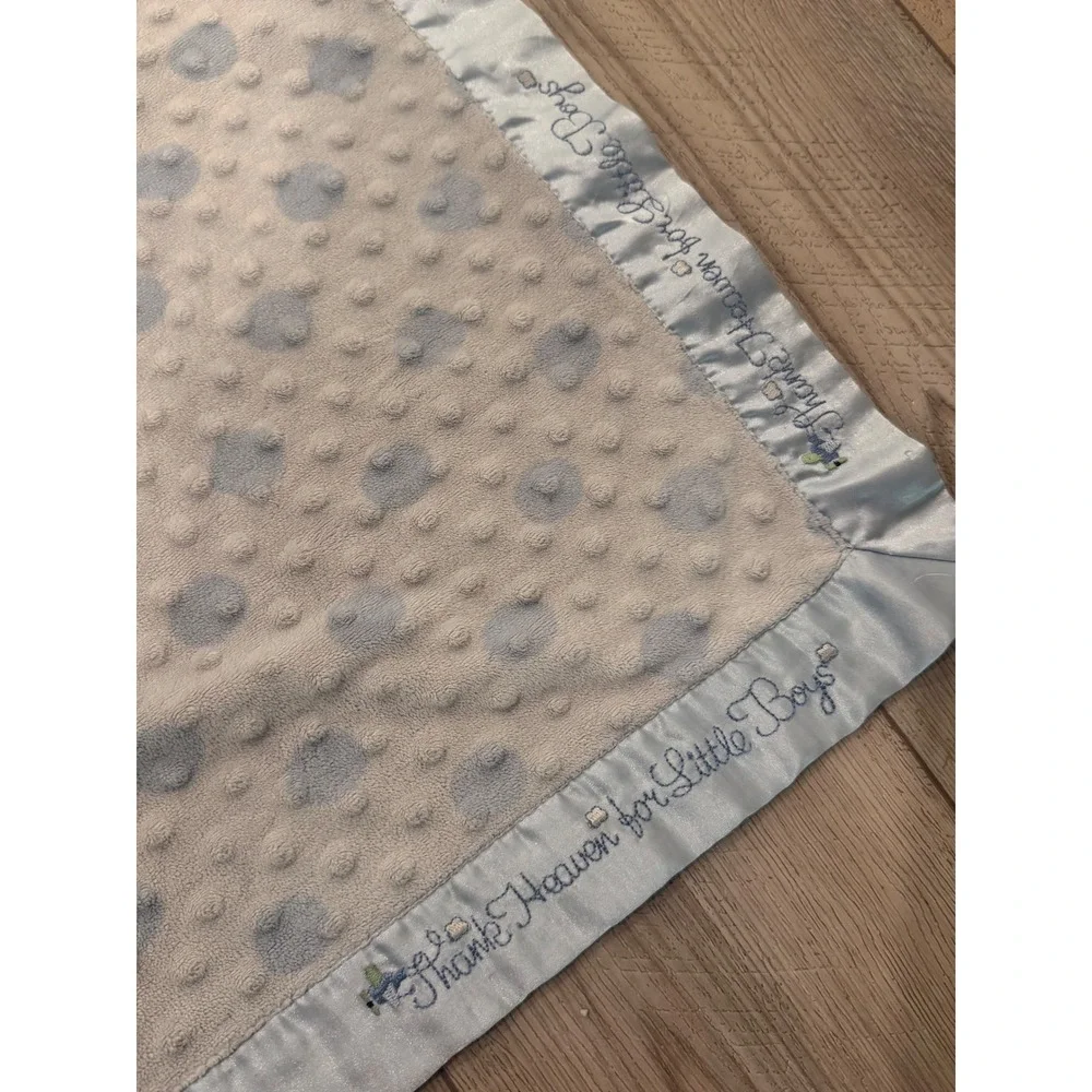 Thank Heaven for Little Boys Blue Minky‎ Dot Baby Blanket Satin Trim 38x29